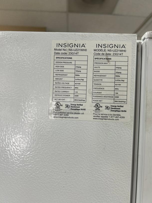 Insignia 17 Cu. Ft. Convertible Upright Freezer, white, model NS-UZ21WH0, ENERGY STAR, garage ready, great condition.