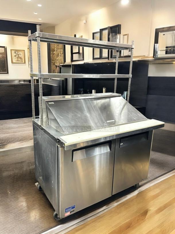 Turbo Air MST-48-N 48" stainless steel refrigerated sandwich prep table with 2-tier overshelf, great condition.