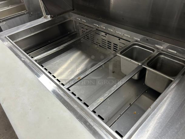 Turbo Air MST-48-N sandwich prep table, stainless steel, two-door, two-tier overshelf, excellent condition, tested working.