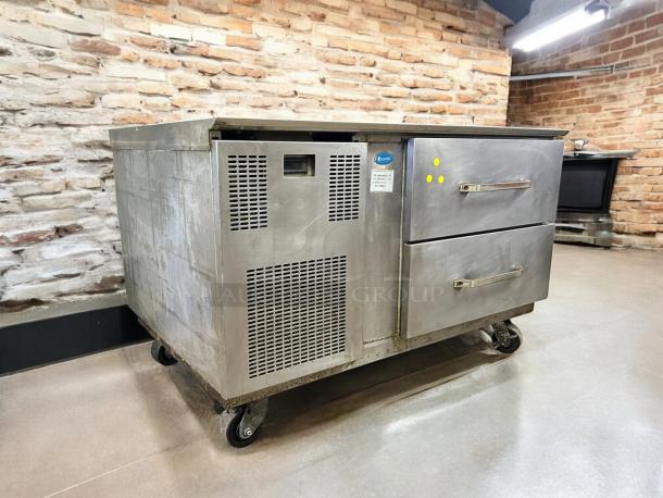 Randell 20042R 42" refrigerated chef base, stainless steel, 2 drawers, marine edge, on casters, tested and working.