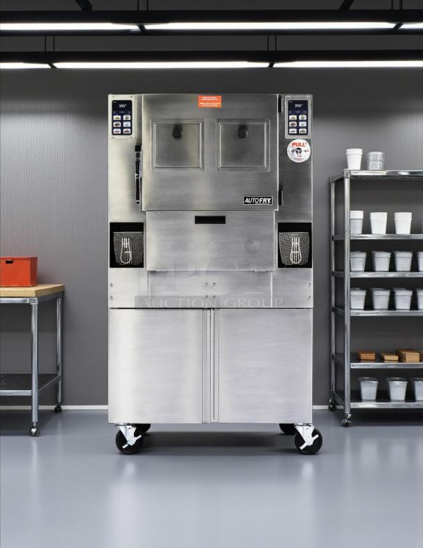 AutoFry MTI-40E ventless fryer, double basket, 6-gallon, stainless steel, tested, working, 208/240V, 1 phase, mobile unit.