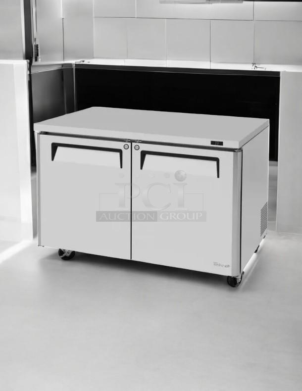 Turbo Air MUR-48-N 48in undercounter stainless steel refrigerator, tested, working, nice condition, 115v, on wheels.