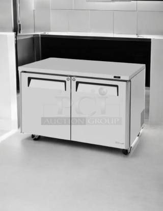 Turbo Air MUR-48-N 48in undercounter stainless steel refrigerator, tested, working, nice condition, 115v, on wheels.