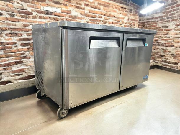 Turbo Air MUR-48-N 48in undercounter stainless steel refrigerator, nice condition, tested and working, on casters.
