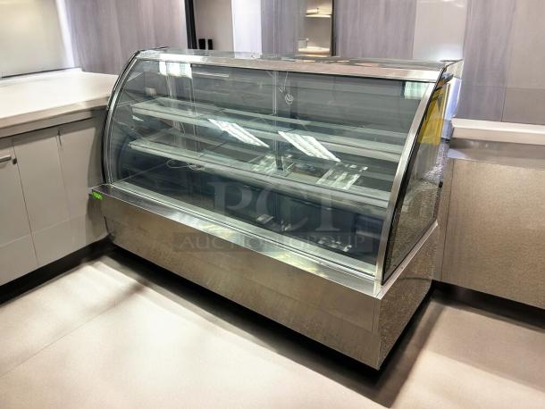 Dexson GD3890-1 60" curved glass refrigerated display case, commercial cooking appliance, excellent condition, 115v, tested.