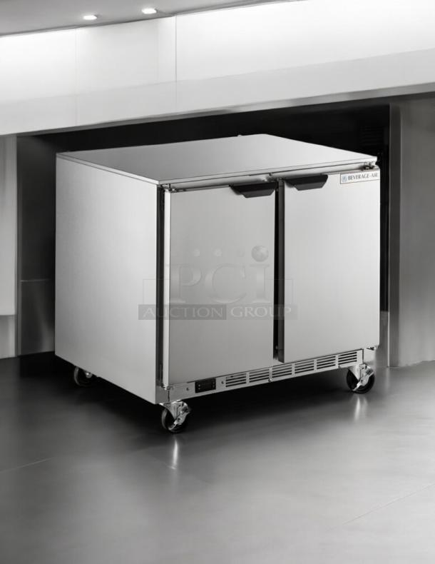 Beverage-Air UCR36AHC-ADA 34" undercounter refrigerator, stainless steel, dual-door, on casters, tested and working condition.