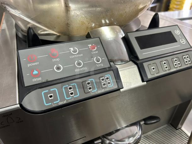 Thermoplan Mastrena CS2 espresso machine, controls visible, tested and working, stainless steel finish, 208v.