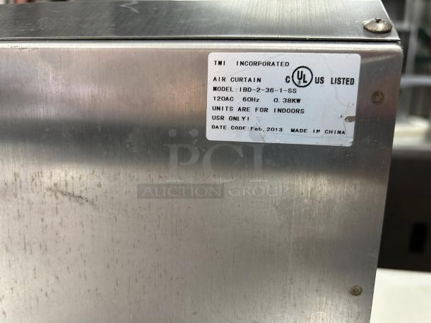 Curtron AP-2-36-1-SS 36" air curtain, stainless, two-speed, 120v. UL listed, indoor use, February 2013, great condition.
