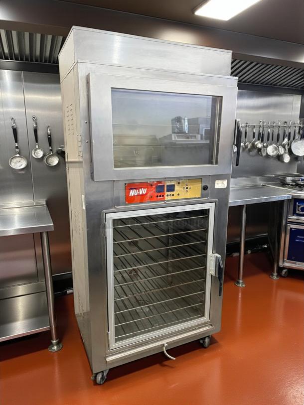 NuVU Model SUB-123P Double Deck Electric Oven Proofer Combo in stainless steel, tested and working, on casters.