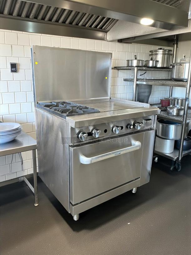 Atosa AGR-2B24GR 36" CookRite gas range with 2 burners, 24" griddle. Very clean, tested, and working condition.