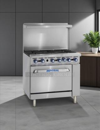Imperial IR-6 Restaurant Series Range, 6 burners, 1 oven, stainless steel, natural gas, excellent condition, tested working.