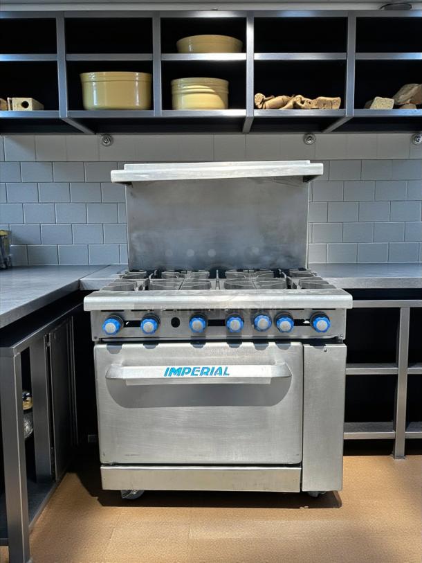 Imperial IR-6 Restaurant Series Range, 6 burners, 1 oven, natural gas; stainless steel, tested and working, great condition.