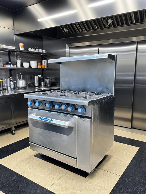 Imperial IR-6 Restaurant Series Range, 6 burners, 1 oven, natural gas, in great condition. Tested and working.
