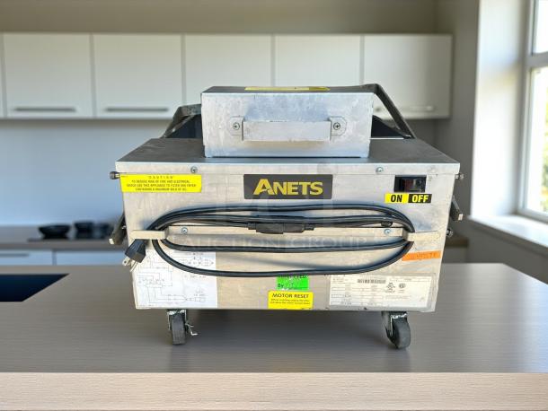 Anets FFM80 GoldenFry 80lb fryer filtration unit with casters in good condition, labeled "tested & working," features visible.