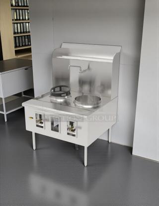 WESTAR C-2 Double Wok Burner Gas Range, stainless steel, tested, working condition, two burners, backsplash, control knobs.