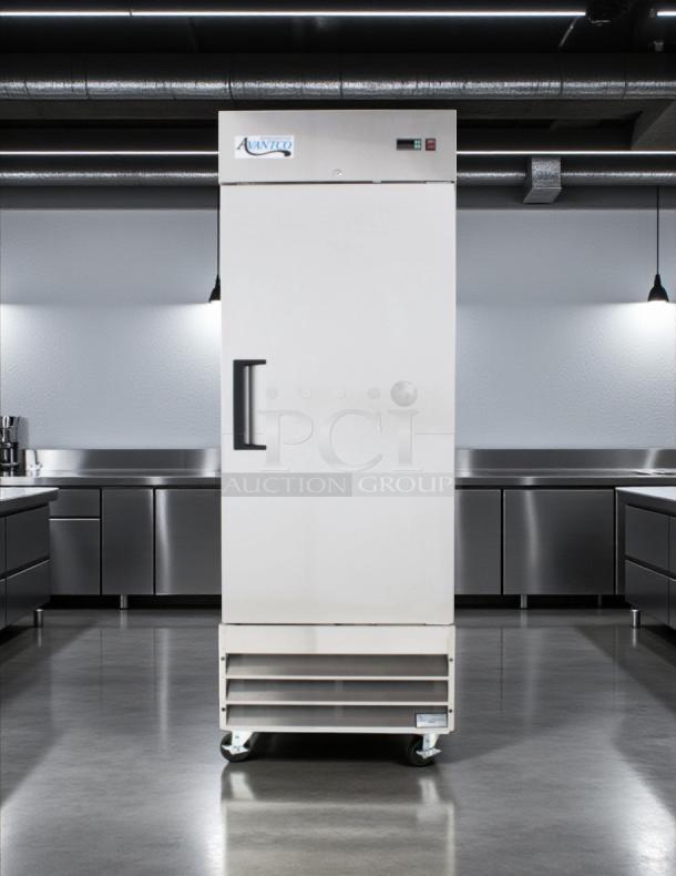 Avantco 178A19FHC 29" solid door reach-in freezer, good condition, tested and working, 115v, white exterior.