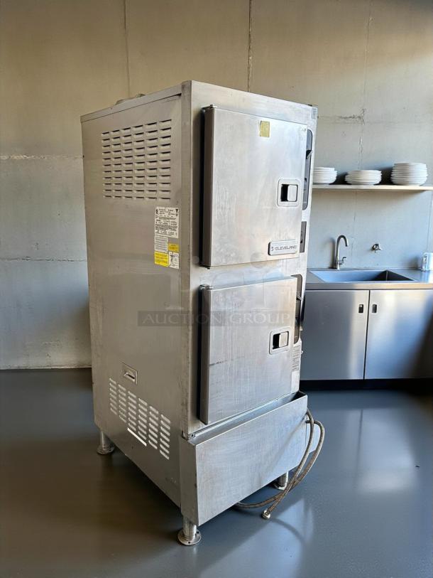 Cleveland Range 24CGA10.2 SteamCraft Gemini double-stacked gas steamer, 10-pan capacity, stainless steel, good condition.