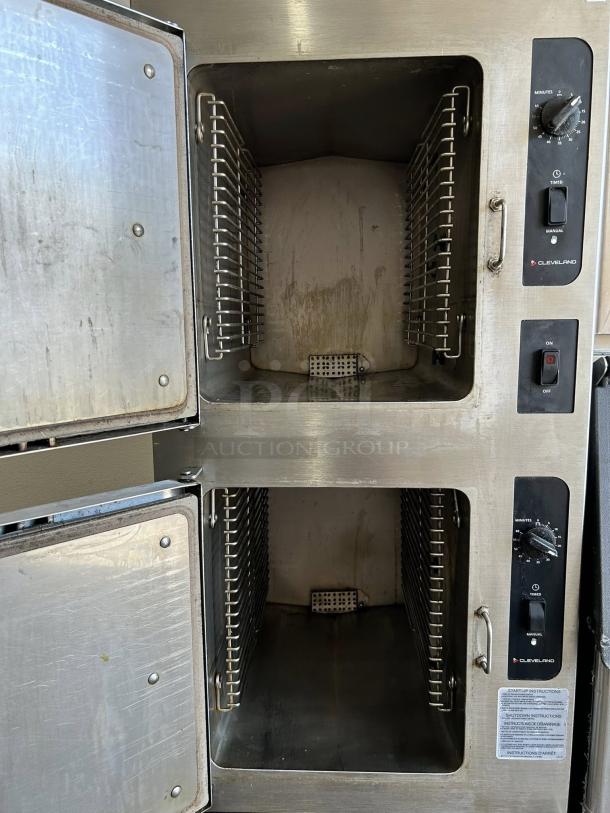 Cleveland 24CGA10.2 SteamCraft Gemini gas steamer, double stacked, 10 pan, stainless steel, tested and working condition.