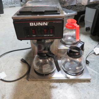 One Bunn Coffee Brewer With Filter Basket 2 Warmers, And 3 Pots. Model# VP17-3. 120 Volt. 16X18X18. $478.49. - Item #1199834