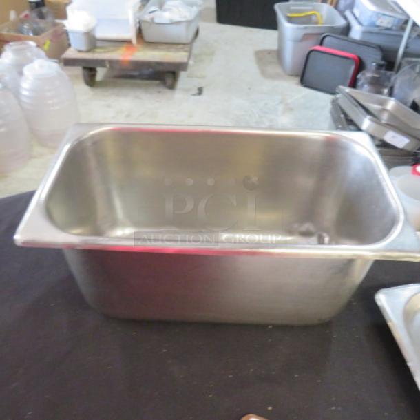 1/3 Size 6 Inch Deep Hotel Pan, stainless steel, good condition, ideal for food service, model 5XBID.