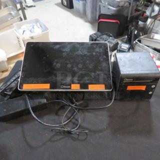 Toast POS system with terminal and thermal printer. Features visible Toast branding. Includes wiring. Used condition.