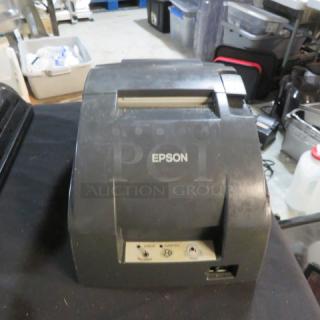 Epson M188B thermal printer, black, pre-owned, visible power and feed buttons, model number labeled on front.