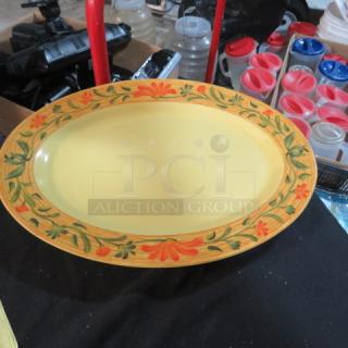 13.5x18 GET melamine platter with floral design, vibrant colors, durable material, excellent condition, #OP-618 marking.