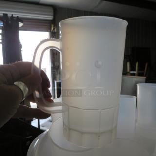 Poly XL Beer Mug from Mega Lot, durable plastic, large capacity, good condition, textured grip handle, stackable design.