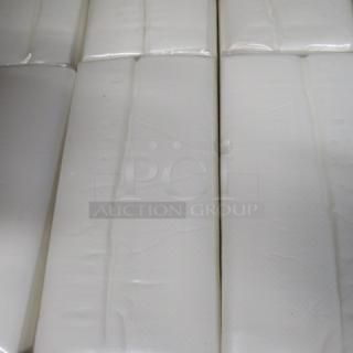 Case of 7x13 tall folded napkins, sealed packs, white, suitable for commercial use, pristine condition.