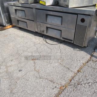 True 4 Drawer Refrigerated Chef Base, Model TRCB-72, 116V, 72"x32"x25". Stainless steel, used condition, on casters.