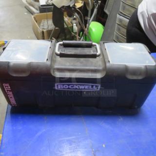 Rockwell Sonicrafter Oscillating Tool in carry case, model #RK5139K, visible brand labels, sturdy case, used condition.