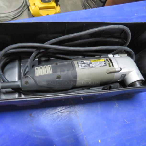 Rockwell Sonicrafter Oscillating Tool #RK5139K in carry case, good condition, with visible power cord and tool specifications label.