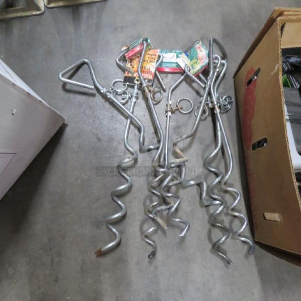 NEW Walk About Tie Out Stake, 7XBID. Durable metal, spiral design, secured with attached labels. Ideal for pet containment.