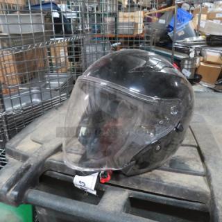 XXL Bilt motorcycle helmet with clear visor, black finish, lightly used, FMVSS #FMVSS certified, minimal wear visible.
