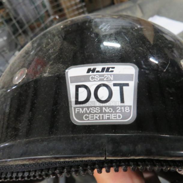 HJC CS-2N large motorcycle helmet, DOT certified, FMVSS No. 218, black, pre-owned condition.