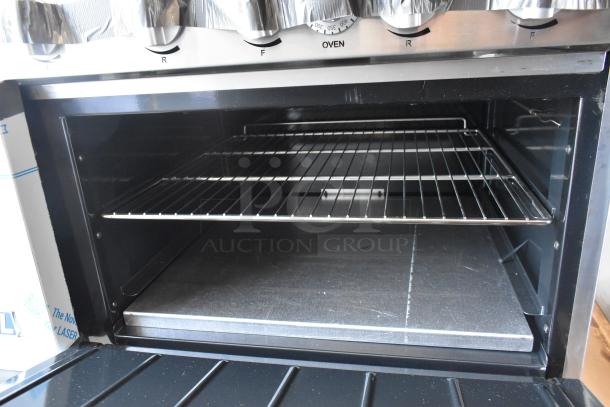Imperial 10-burner hot plate range oven, stainless steel, scratch and dent, electric, dual ovens, over shelf, backsplash.
