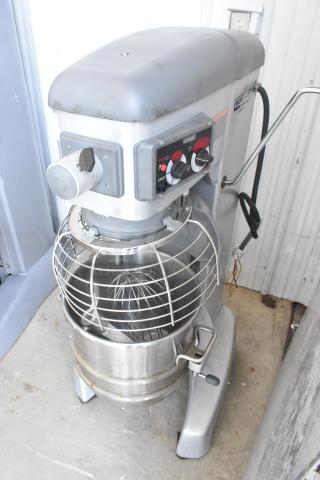 Hobart Legacy HL400 40-quart dough mixer with stainless steel bowl, bowl guard, whisk, and dough hook.