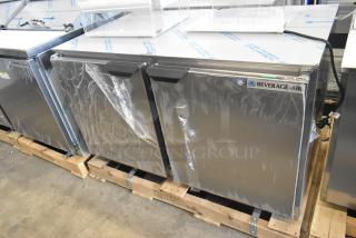 Brand new Beverage Air UCR48AHC-23 stainless steel 2-door undercounter cooler, 115 volts, 1 phase, with protective wrap.