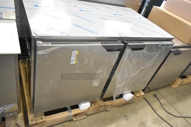 Beverage Air UCR48AHC-23 stainless steel undercounter cooler, new, 2 doors, 115 Volts, visible protective film, on pallet.
