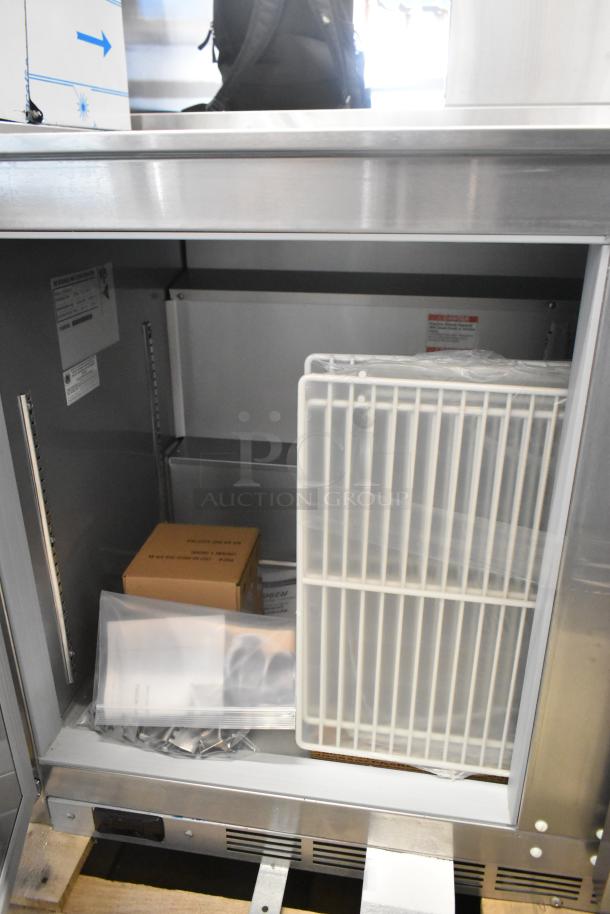 Brand new Beverage Air UCR48AHC-23 stainless steel undercounter cooler with minor scratches. Includes components and manuals. 115V, 1 phase.