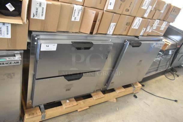 Beverage Air UCFD60AHC-2 stainless steel undercounter freezer, new with cosmetic dents, single door, two drawers. 115V, 1 phase.