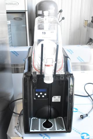 Brand new metal commercial countertop single hopper frozen beverage slushie machine, digital controls, mild scratches.