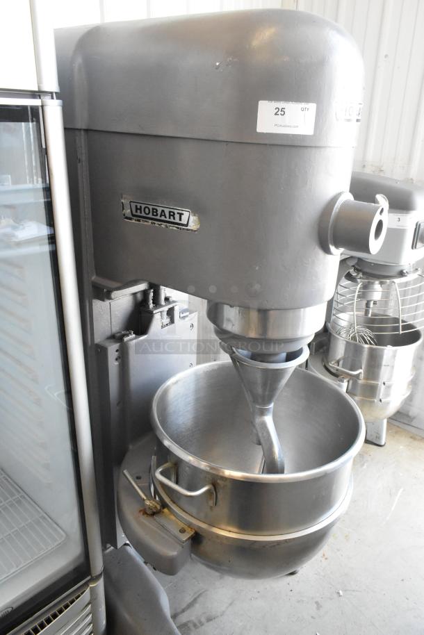 Hobart M-802 80 Quart Planetary Dough Mixer with bowl and hook, metal, 440V, 3-phase, commercial floor model.