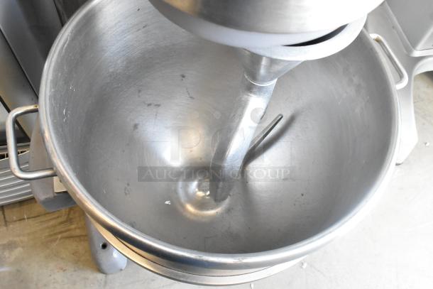Hobart M-802 commercial 80-quart dough mixer with mixing bowl and dough hook attachment, 440V, 3-phase, in used condition.