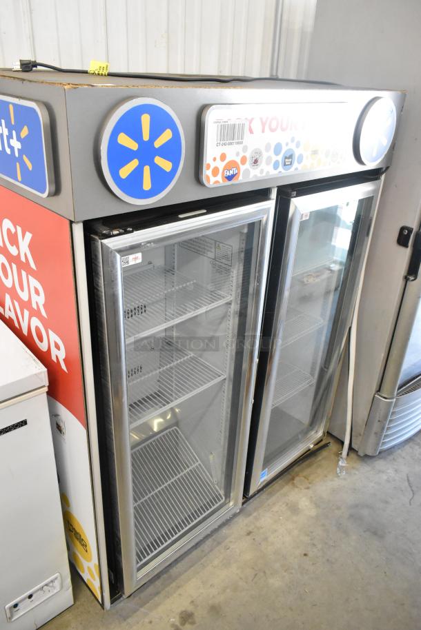 2021 IDW G4-H0234B metal commercial 2-door reach-in cooler merchandiser, glass doors, poly coated racks, 115V, 1-phase.