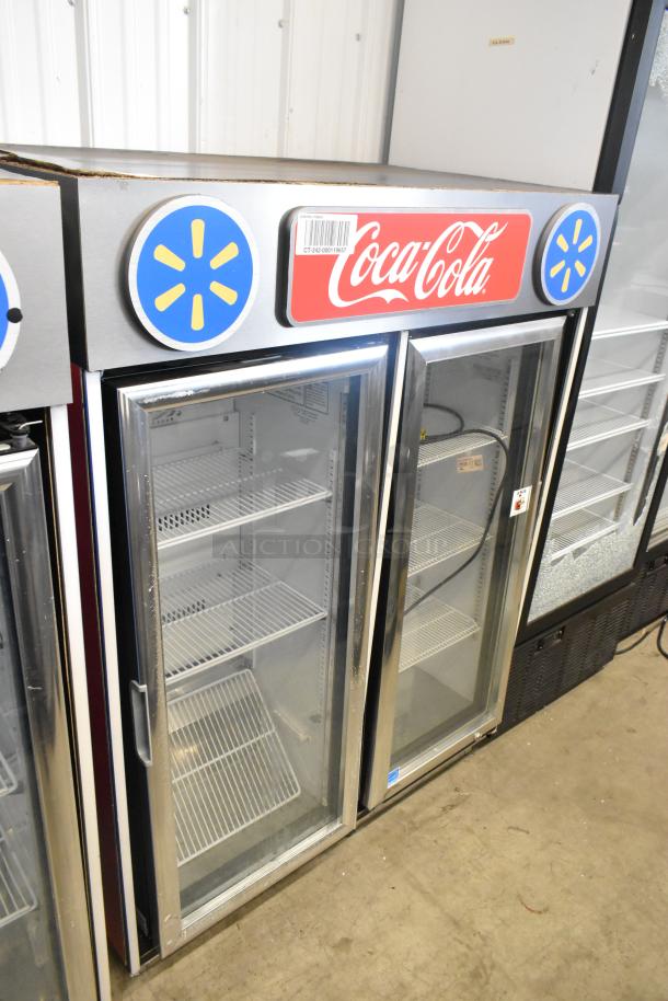 2023 IDW G-4SI-N-2-3-4-B-5 2-door cooler merchandiser with poly-coated racks, 115V, features Coca-Cola branding.