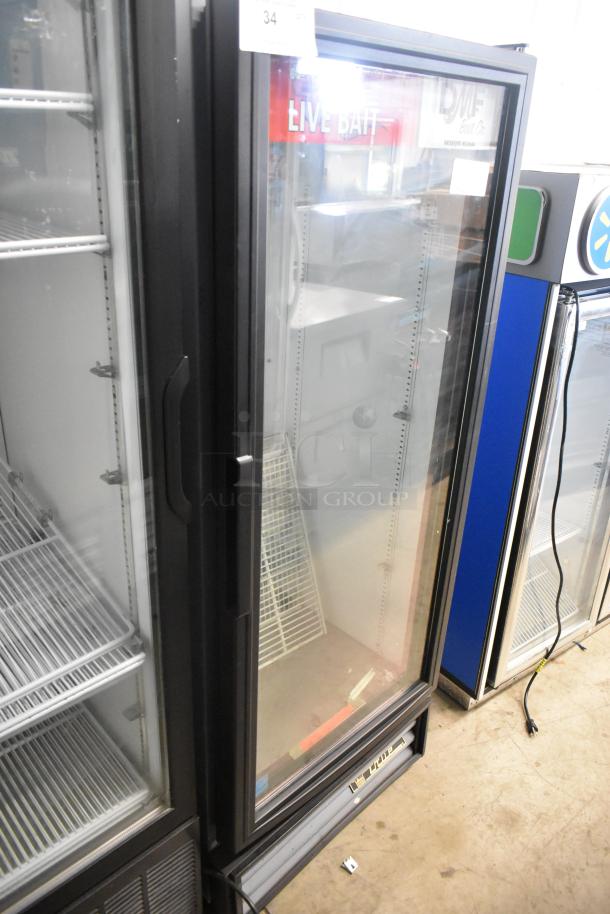 True GDM-12-LD single door cooler, metal frame, poly coated racks, 115V, 1 phase, used condition, visible label.