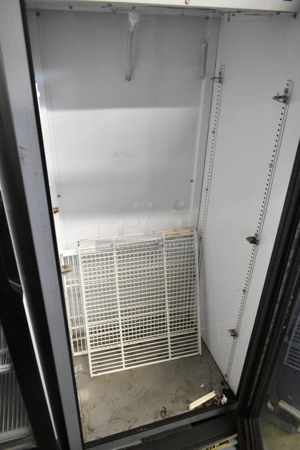 True GDM-12-LD cooler merchandiser, single glass door, metal frame, poly coated racks, 115 volts, 1 phase.