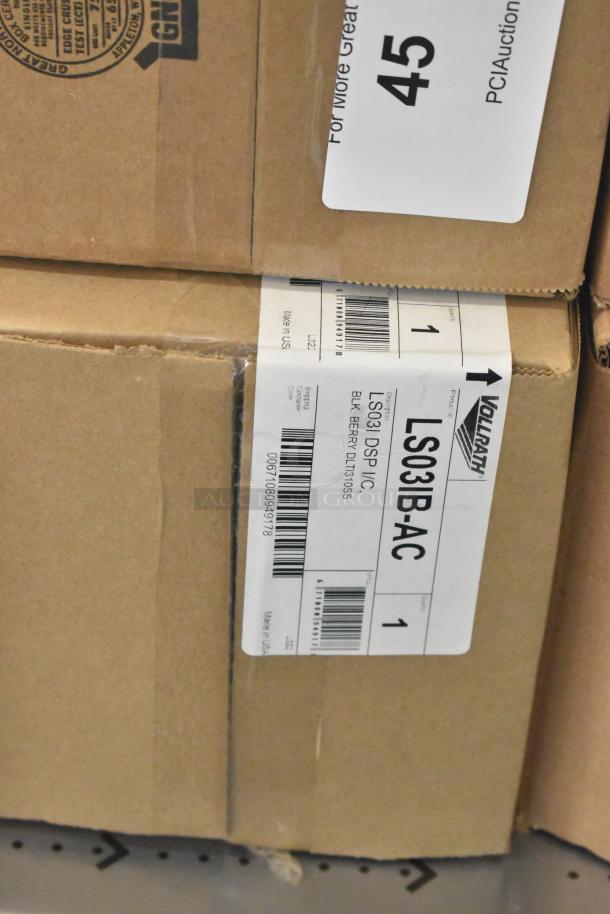 4 brand new Vollrath LS03IB-AC LidSaver™ 3 in-counter lid dispensers for 3 1/4"-3 3/4" lids, in original packaging.