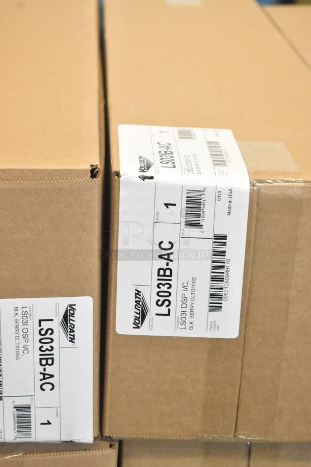4 new Vollrath LS03IB-AC LidSaver™ 3 in-counter lid dispensers in boxes; fits 3 1/4"-3 3/4" lids; scratch and dent condition.